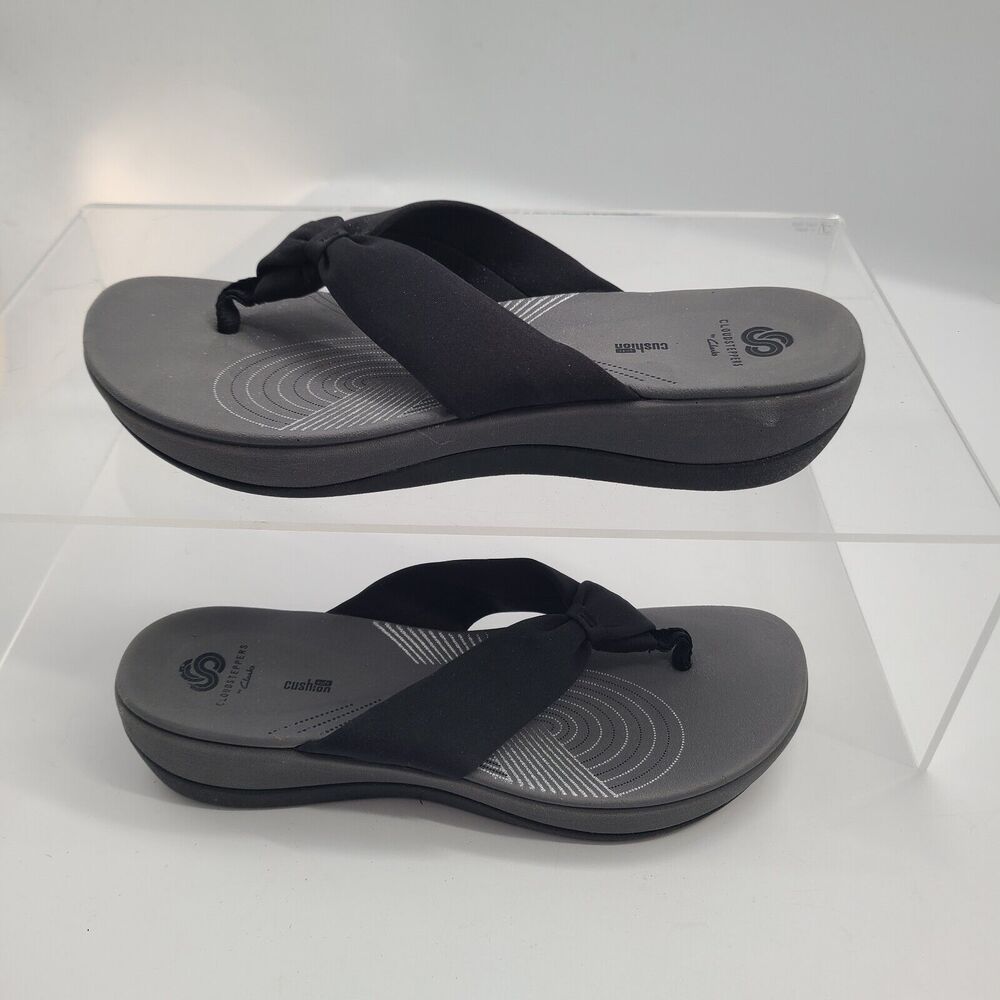 CLARKS Glison Cloudsteppers Size 11 Black Women Flip Flop Wedge Sandals MSRP $65 - Picture 5 of 8